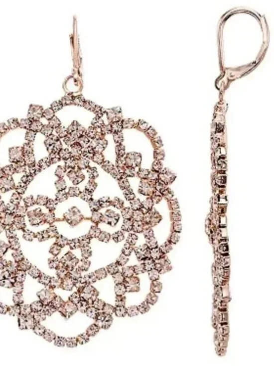 VERA WANG Victorian Rose Gold Clear Crystal Lace Filigree Drop Earrings**NEW! - Picture 2 of 4